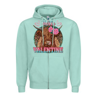 Seafoam hello valentine highland cow Zipper Hoodie - RanaPortraitStore