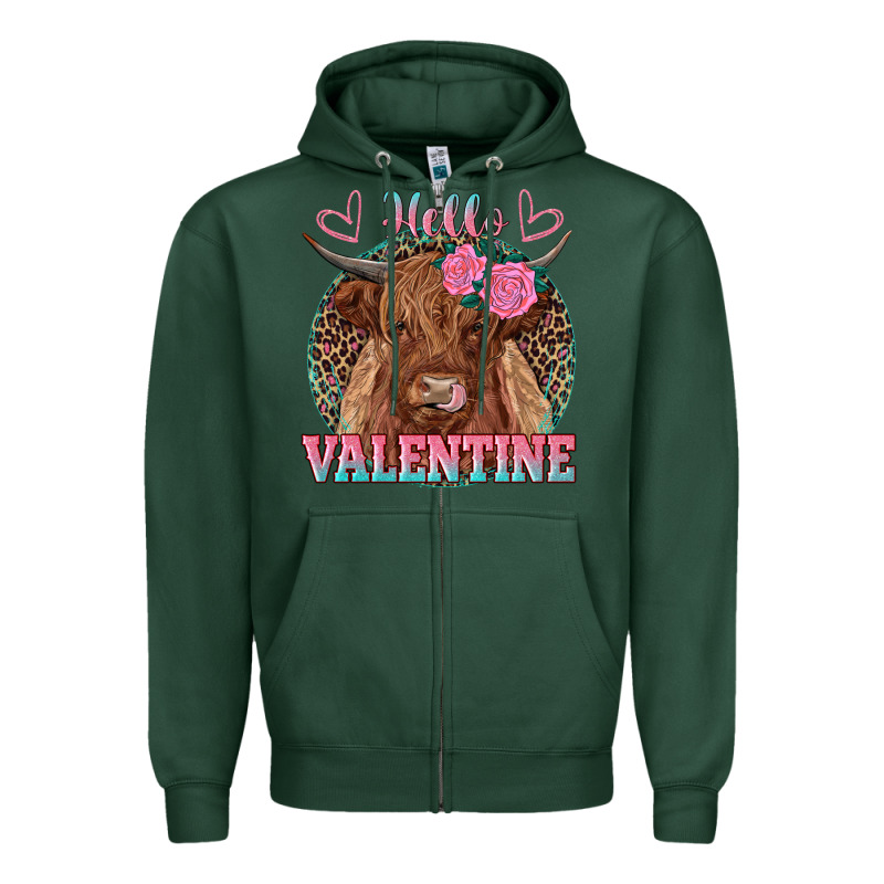 Hello Valentine Highland Cow Zipper Hoodie by RanaPortraitStore | Teevron