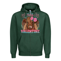 Sports Green hello valentine highland cow Zipper Hoodie - RanaPortraitStore
