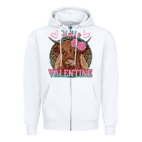 White hello valentine highland cow Zipper Hoodie - RanaPortraitStore