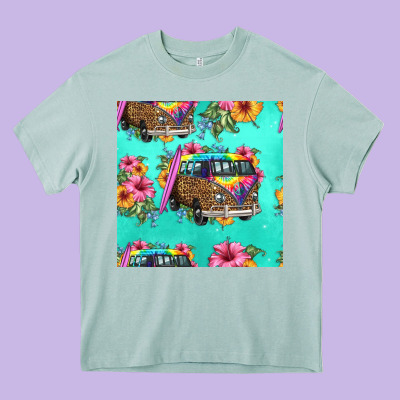 Floral Hippie Truck Seamless Pattern Heavy Core Tee Designed By Hra Design Shop