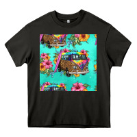 Asphalt floral hippie truck seamless pattern Heavy Core Tee - HRA Design Shop