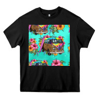 Black floral hippie truck seamless pattern Heavy Core Tee - HRA Design Shop