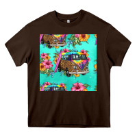 Chocolate Brown floral hippie truck seamless pattern Heavy Core Tee - HRA Design Shop