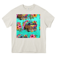 Cream floral hippie truck seamless pattern Heavy Core Tee - HRA Design Shop