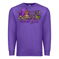 Purple Love Mardi Gras with gnome Premium Sweatshirt - HowdyJamesFarm