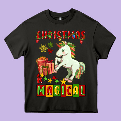 Christmas Magical Unicorn Heavy Core Tee Designed By Fadigitalartstudio