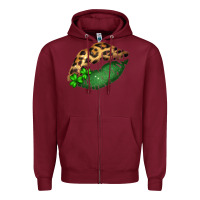 Burgundy St. Patricks Day Leopard Lips Zipper Hoodie - Bettercallsaul
