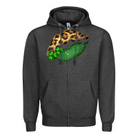 Charcoal Heather St. Patricks Day Leopard Lips Zipper Hoodie - Bettercallsaul