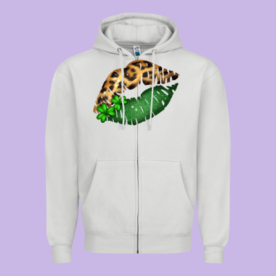 St. Patricks Day Leopard Lips Zipper Hoodie Designed By Bettercallsaul