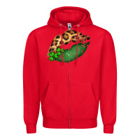 Red St. Patricks Day Leopard Lips Zipper Hoodie - Bettercallsaul