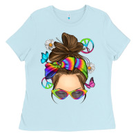 Baby Blue messy bun tie dye Ladies Tee - RanaPortraitStore