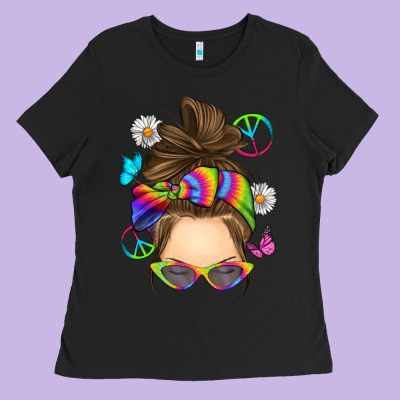 Messy Bun Tie Dye Ladies Tee Designed By Ranaportraitstore