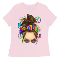 Bubblegum Pink messy bun tie dye Ladies Tee - RanaPortraitStore