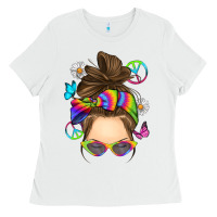 White messy bun tie dye Ladies Tee - RanaPortraitStore