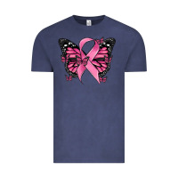 Vintage Denim breast cancer ribbon  butterfly Vintage Tee - MaliasSmallBusiness