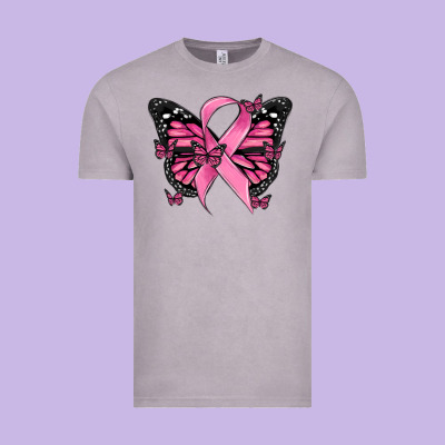 Breast Cancer Ribbon  Butterfly Vintage Tee Designed By Maliassmallbusiness