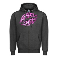 Charcoal Heather Pink Leopard Lips Zipper Hoodie - Bettercallsaul
