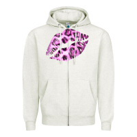Oatmeal Heather Pink Leopard Lips Zipper Hoodie - Bettercallsaul