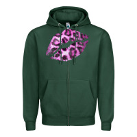Sports Green Pink Leopard Lips Zipper Hoodie - Bettercallsaul