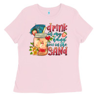 Bubblegum Pink drink in my hand toes in the sand Ladies Tee - HRA Design Shop