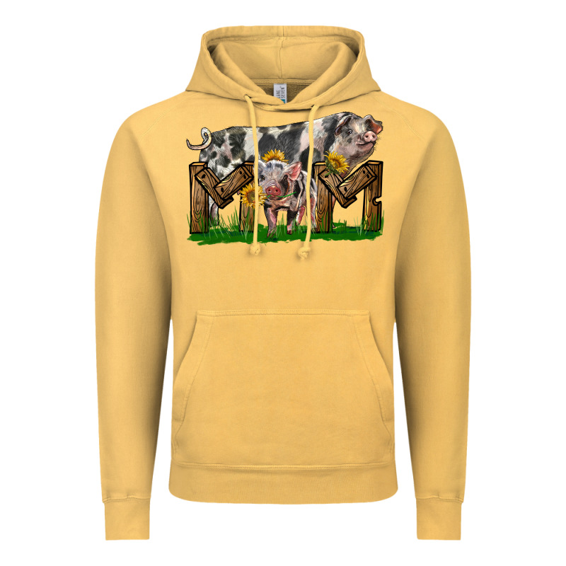 Western Mom With Spotted Pig And Baby Pig Vintage Hoodie by LillyAllenDesigns | Teevron