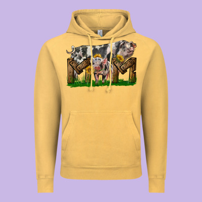 Western Mom With Spotted Pig And Baby Pig Vintage Hoodie Designed By Lillyallendesigns