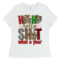 White ho ho holly shit what a year Ladies Tee - FaDigitalArtStudio