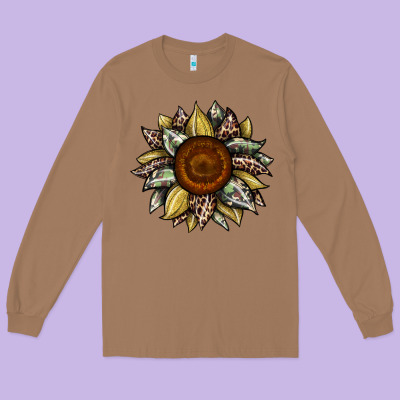 Sunflower Camouflage And Leopard 2 Long Sleeve Tee Designed By Jahusdesignshop