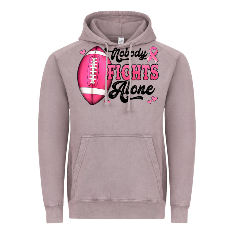 Nobody Fights Alone Pink Football Breast Cancer Awareness Vintage Hoodie by Jasminsmagicworld | Teevron