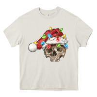 Cream Christmas skull with santa hat Heavy Core Tee - FaDigitalArtStudio