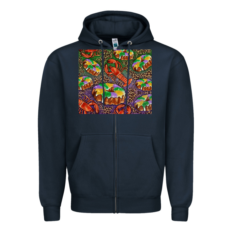 Mardi Gras King Cake And Crawfish Zipper Hoodie by RanaPortraitStore | Teevron