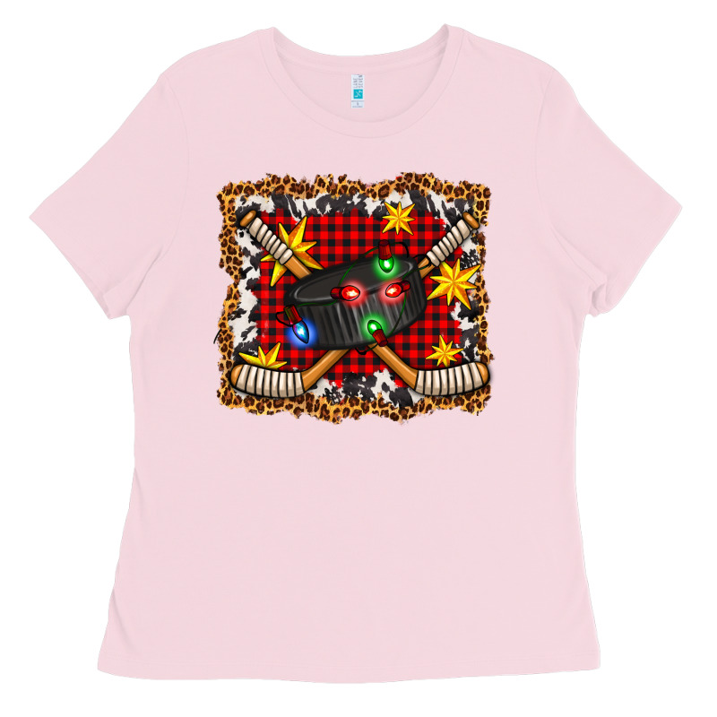 Hockey Christmas With Lights And Stars Ladies Tee by FaDigitalArtStudio | Teevron