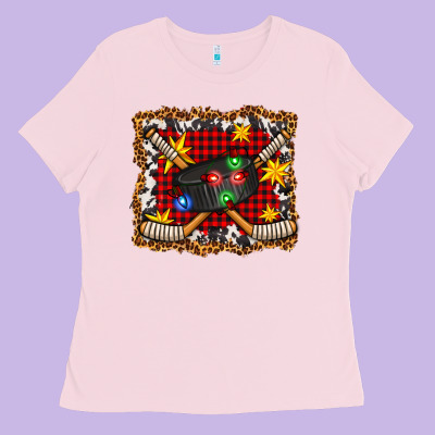 Hockey Christmas With Lights And Stars Ladies Tee Designed By Fadigitalartstudio