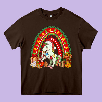 Christmas Unicorn Rainbow Heavy Core Tee Designed By Fadigitalartstudio