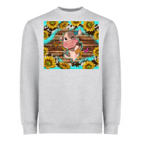 Heather Grey western cute cow with sunflower Heavyweight Sweatshirt - NancyCooperArtShop