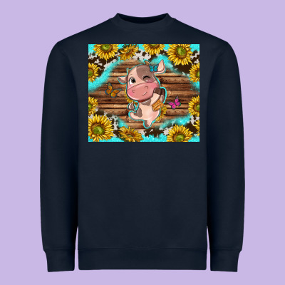 Western Cute Cow With Sunflower Heavyweight Sweatshirt Designed By Nancycooperartshop