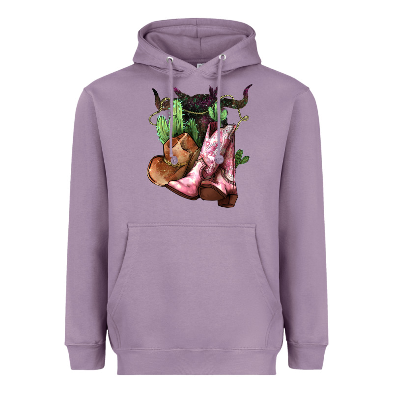 Cowgirl Boots Hat Horns Cactus Heavyweight Hoodie by HowdyJamesFarm | Teevron