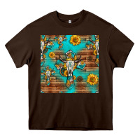 Chocolate Brown bull skull cross seamless pattern Heavy Core Tee - HRA Design Shop