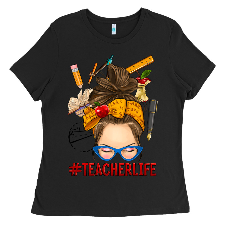 Messy Bun Teacher Life Ladies Tee by RanaPortraitStore | Teevron