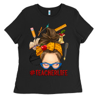 Black messy bun teacher life Ladies Tee - RanaPortraitStore