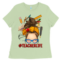 Matcha messy bun teacher life Ladies Tee - RanaPortraitStore