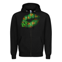 Black Green and Leopard Patterned Irish Day Lips Zipper Hoodie - Bettercallsaul