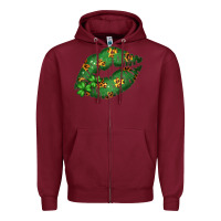Burgundy Green and Leopard Patterned Irish Day Lips Zipper Hoodie - Bettercallsaul