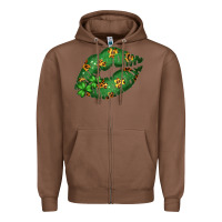 Chestnut Green and Leopard Patterned Irish Day Lips Zipper Hoodie - Bettercallsaul