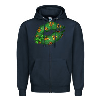 Navy Green and Leopard Patterned Irish Day Lips Zipper Hoodie - Bettercallsaul