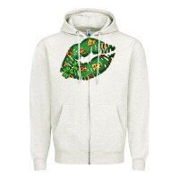 Oatmeal Heather Green and Leopard Patterned Irish Day Lips Zipper Hoodie - Bettercallsaul