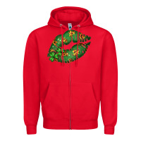 Red Green and Leopard Patterned Irish Day Lips Zipper Hoodie - Bettercallsaul