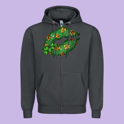 Green And Leopard Patterned Irish Day Lips Zipper Hoodie Designed By Bettercallsaul