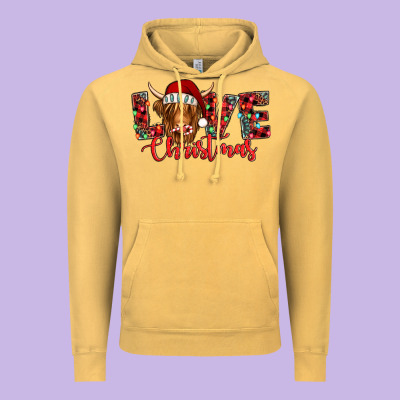 Love Christmas Highland Cow And Turquoise Gemstone Vintage Hoodie Designed By Jasminsmagicworld